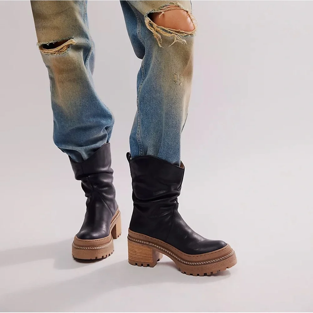 FREE PEOPLE NEW Mel Slouch Boots in Black
